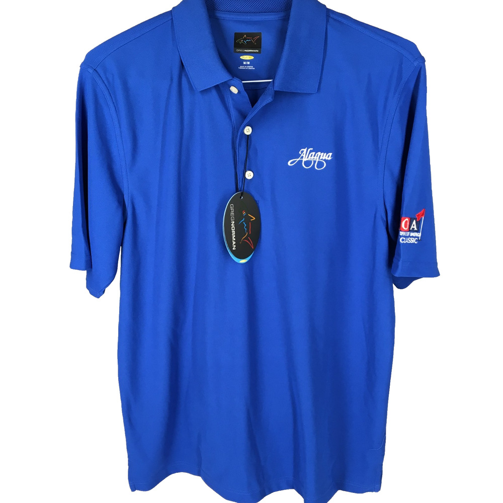 NWT Greg Norman Play Dry Alaqua Orlando FL IOA Golf Classic Polo Size M Blue